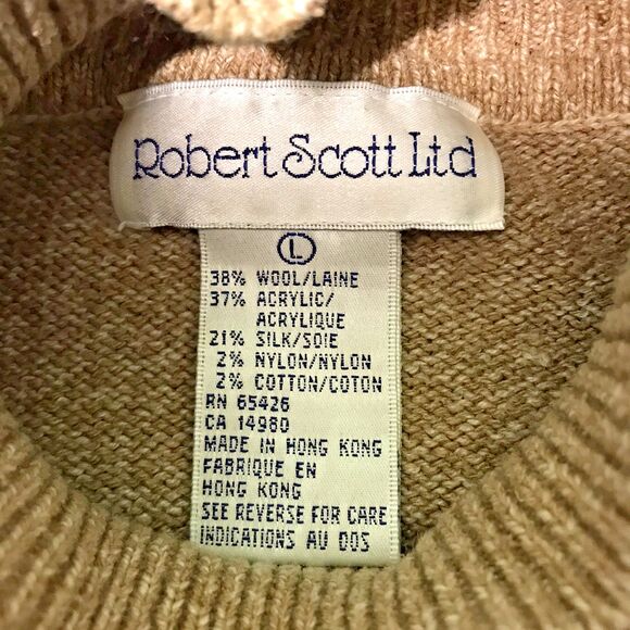 Vtg. Robert Scott Ltd. Tan Argyle Sweater Womens L  Silk Wool Blend Mock Neck LS - Picture 7 of 8
